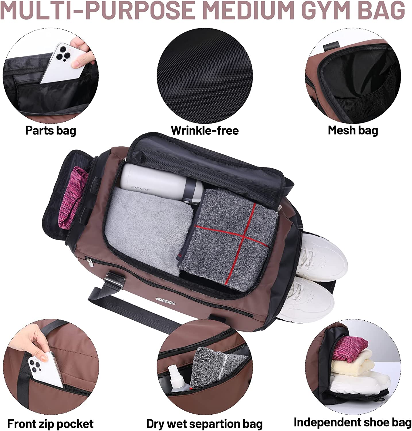 HONYMUM Travel Duffle Bag (50L) for Men，Medium Sports Gym Bag with Shoe Compartment &Wet Pocket，Weekend Overnight Bags Waterproof Carry on Duffel Bag Backpack for Mens Traveling，Black - Image 2